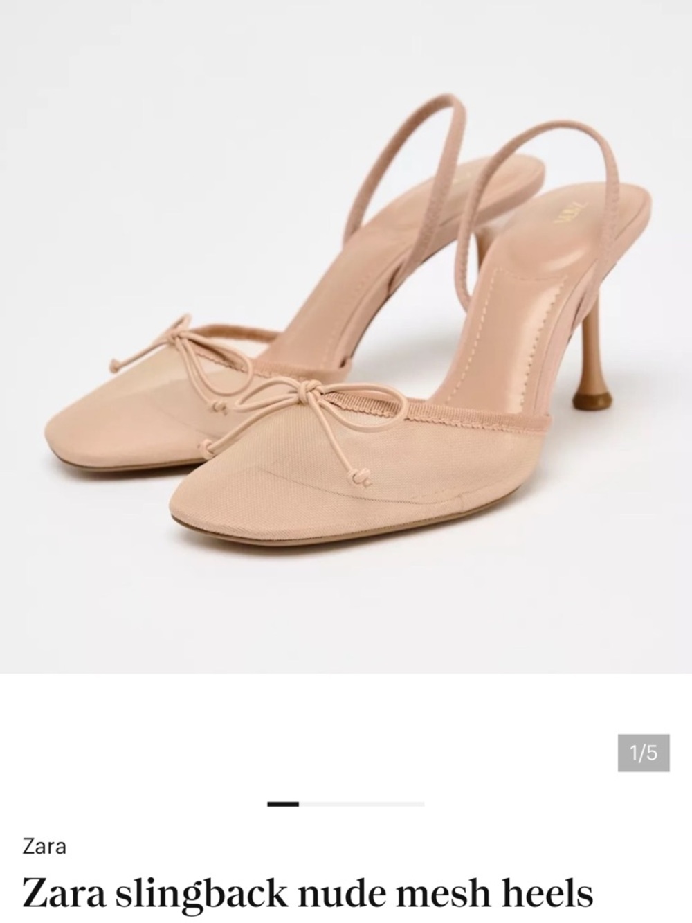 Zara Blush Nude Slingback Mesh Heels with Bow Detail